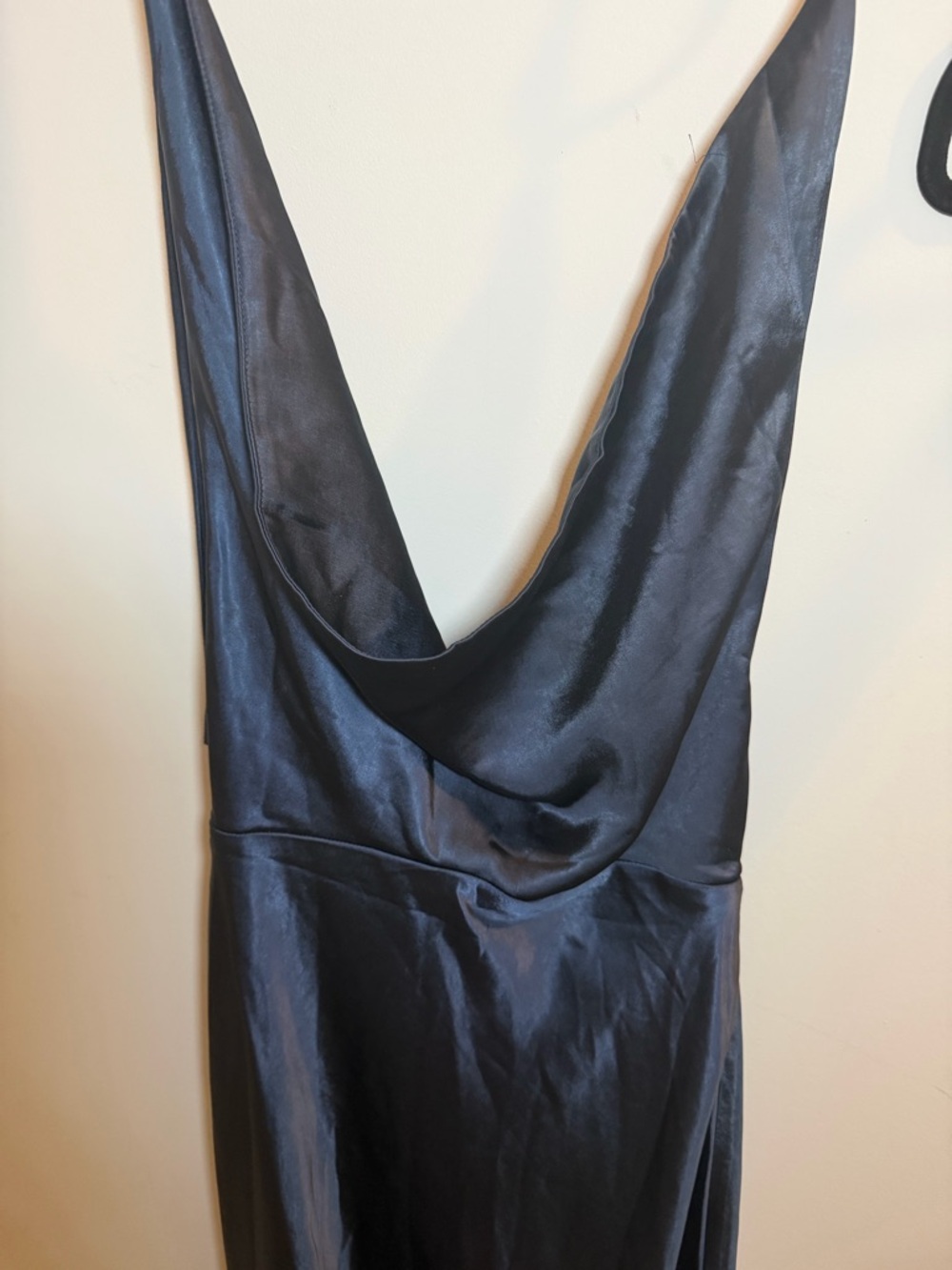 Navy Satin Halter-Style Evening Gown - Picture 3 of 6